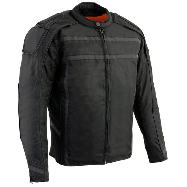 Milwaukee Leather MPM1740 Men's Black Vented Textile Jacket with Reflective Stripes