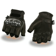 Milwaukee Leather MG7555 Men's Black Leather Gel Padded Fingerless Motorcycle Gloves w/ Knuckle Protection