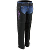 Milwaukee Leather SH1182 Women's Black with Purple Textile Motorcycle Riding Chaps with Tribal Embroidery