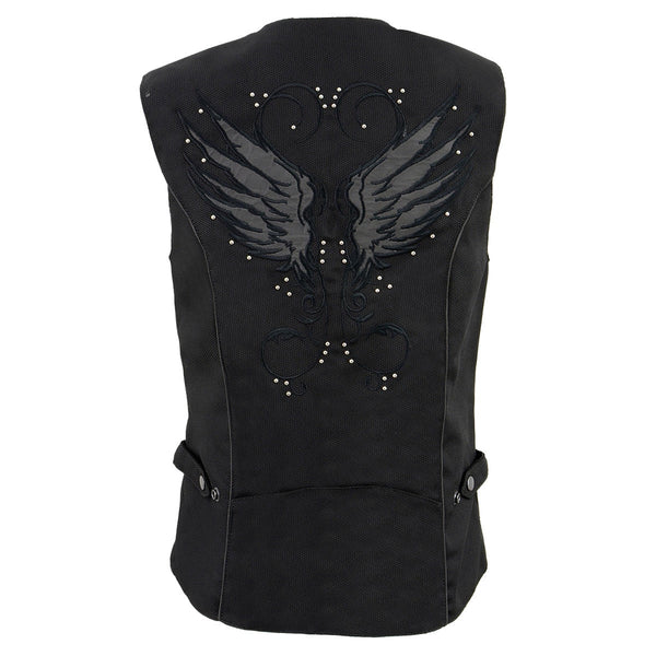 Milwaukee Leather SH1955 Ladies Black Textile Vest with Wing Embroidery