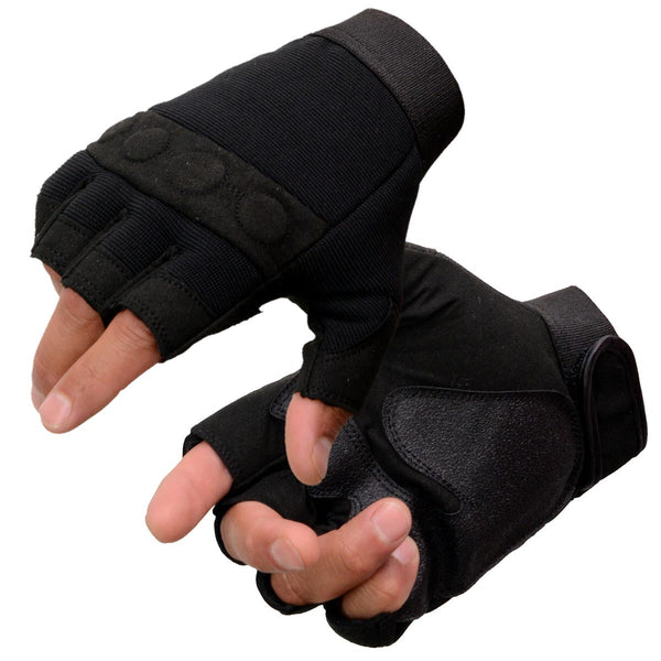 Milwaukee Leather SH44610 Men's Black Gel Padded Knuckle Fingerless Motorcycle Mechanics Hand Gloves W/ ‘Amara Cloth’