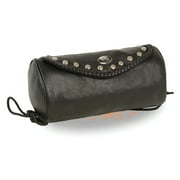 Milwaukee Leather SH496 Black Soft Leather Large Braids and Studs Tool Pouch for Motorcycles