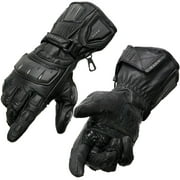 Milwaukee Leather SH717 Men's Black Leather Gauntlet Racing Motorcycle Hand Gloves W/ Hard Knuckle Protection Extra Grip Reinforced Palm