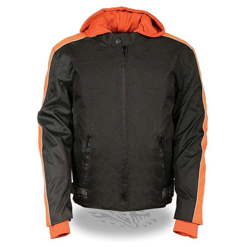 NexGen SH2035 Men's Black and Orange Nylon Racer Jacket with Hoodie