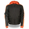 NexGen SH2035 Men's Black and Orange Nylon Racer Jacket with Hoodie