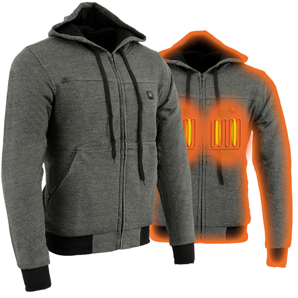 Nexgen Heat MPM1713SET12v Men's Grey 'Heated' Front Zipper Hoodie Jacket for Outdoor Activities w/ Battery Pack