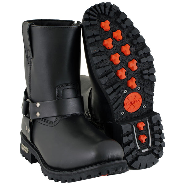 Xelement 1502 Men's Killa Classi Harness Premium Black Leather Motorcycle Rider Boots w/ Zipper Closure