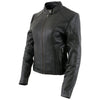 Xelement B91055 Women's ‘Keeper’ Black Leather Scuba Style Biker Jacket with Snap Mandarin Collar