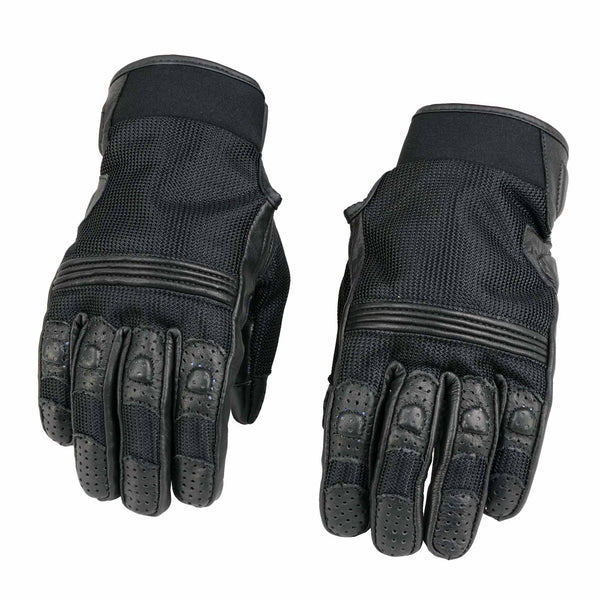 Xelement XG17506 Men's Black Leather with Mesh Racing Motorcycle Gloves