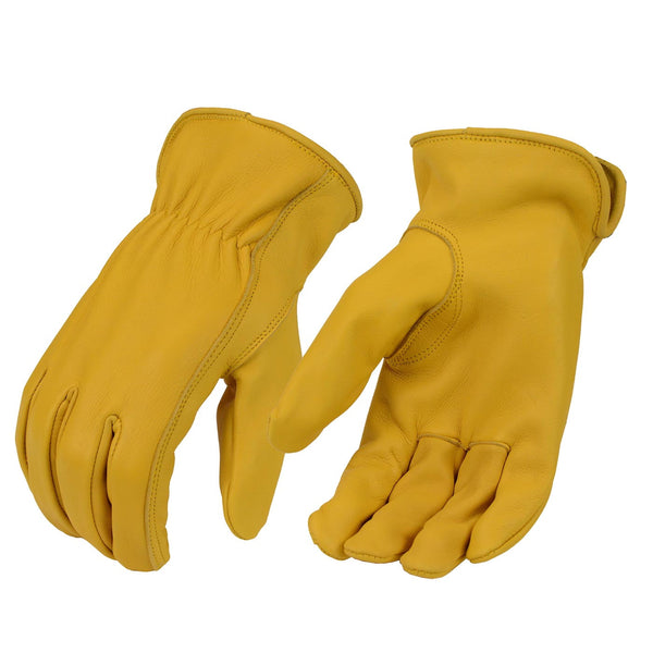 Xelement XG37550 Men's Yellow Unlined Full Grain Deerskin Gloves