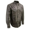 Xelement XS921G Men's 'Nickel' Distress Gray Casual Biker Rider Leather Shirt with Vintage Buffalo Buttons