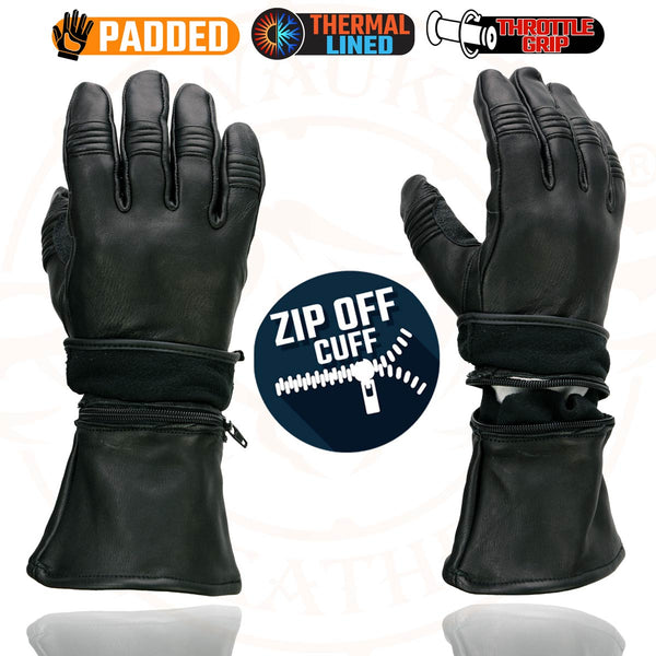 Milwaukee Leather SH852 Men's Black Deerskin Leather Gauntlet Motorcycle Thermal Lined Gloves