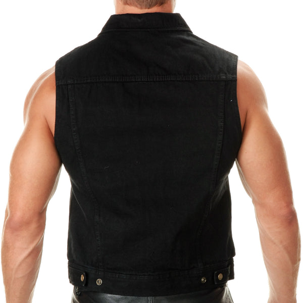 True Element Mens Black Denim SWAT style Vest with Adjustable Side Straps  (Size S-5XL) - Power Sprocket