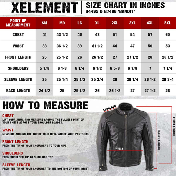 Xelement B4495 Men's Black 'Bandit' Buffalo Leather Cruiser Motorcycle Jacket with X-Armor Protection