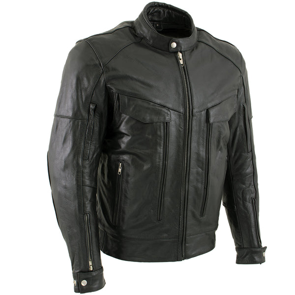 Xelement B4495 Men's Black 'Bandit' Buffalo Leather Cruiser Motorcycle Jacket with X-Armor Protection