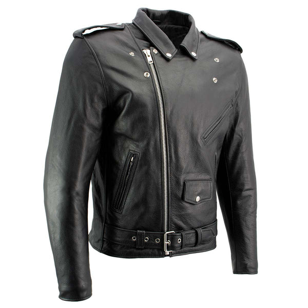 Xelement B7101 Men's 'Classic Armored' Black High-Grade Leather Motorcycle Biker Jacket with X-Armor Protection