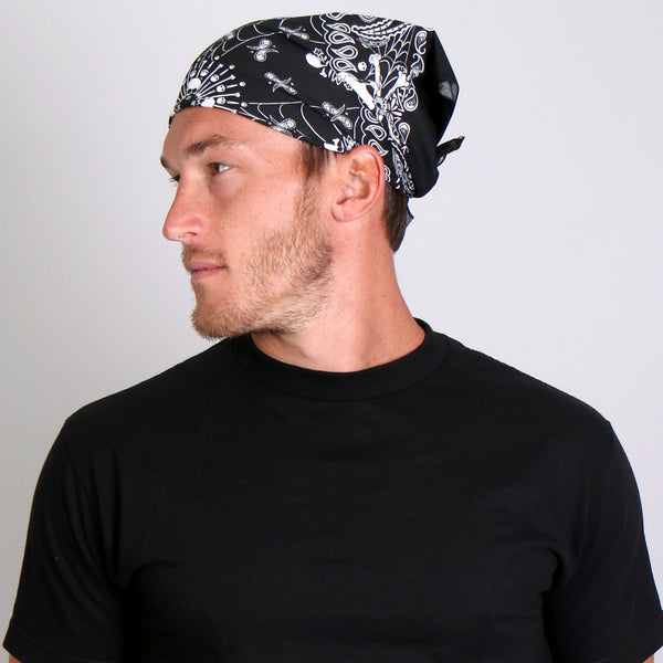 Hot Leathers BAB1039 Black Paisley Skull Bandana