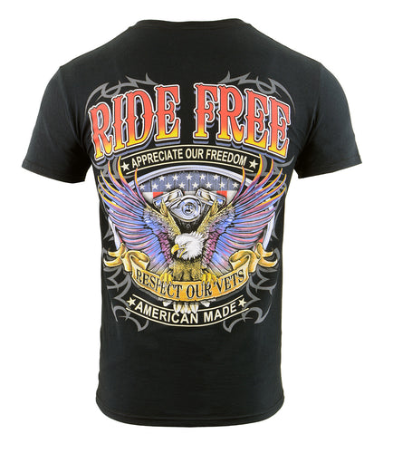 Biker Clothing Co. BCC116005 Men's Black 'Ride Free, Respect Our Vets' Motorcycle Cotton T-Shirt