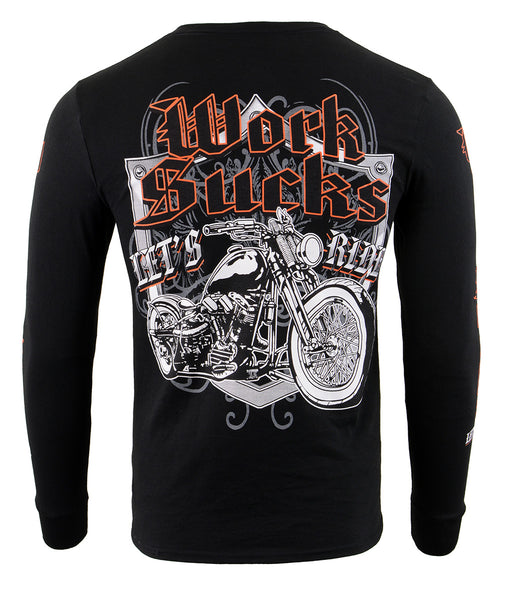 Biker Clothing Co. BCC117004 Men's Black 'Work Sucks, Let's Ride ' Long Sleeve T-Shirt
