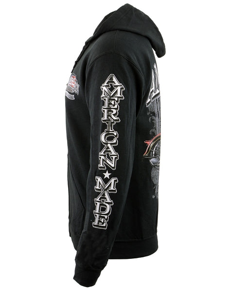 Biker Clothing Co. BCC118001 Men's Black 'American Made-Free To Ride' Motorcycle Hoodie