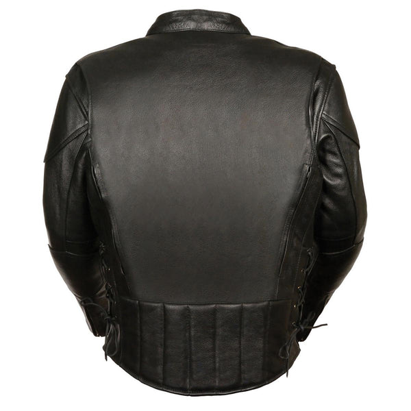 M-Boss Motorcycle Apparel BOS11511T Men’s ‘Speed’ Big and Tall Black Cowhide Motorcycle Leather Jacket