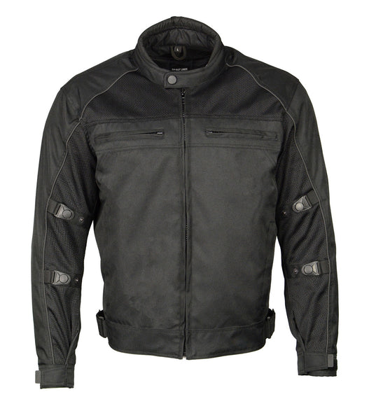 M Boss Motorcycle Apparel BOS11703 Men's Black Nylon and Mesh Motorcycle Racer Riding Jacket with Reflective Piping
