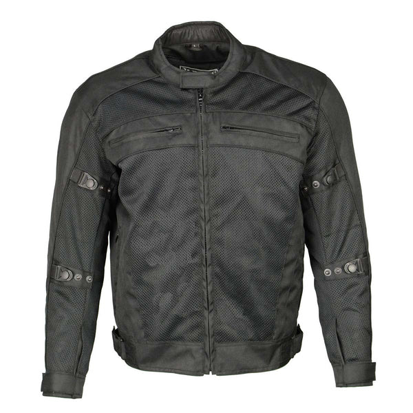 M Boss Motorcycle Apparel BOS11705 Men's Black Mesh and Nylon Motorcycle Racer Jacket with Armor Protection