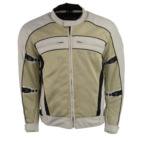 M Boss Motorcycle Apparel BOS11705 Men's Silver Mesh and Nylon Motorcycle Racer Jacket with Armor Protection