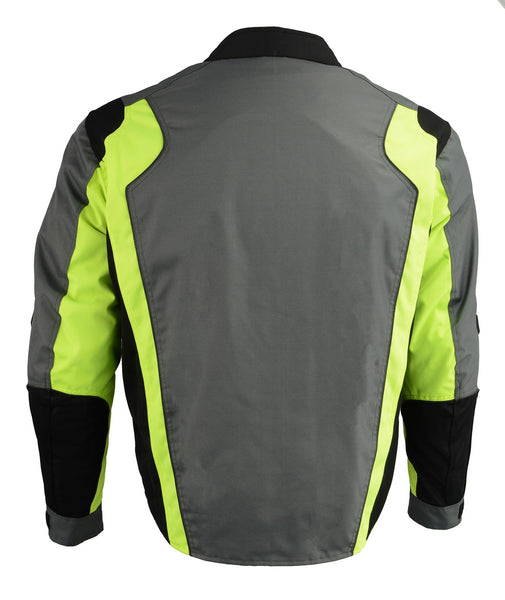 M Boss Motorcycle Apparel BOS11706 Men's Hi-Vis Green Nylon Motorcycle Racer Jacket with Armor Protection