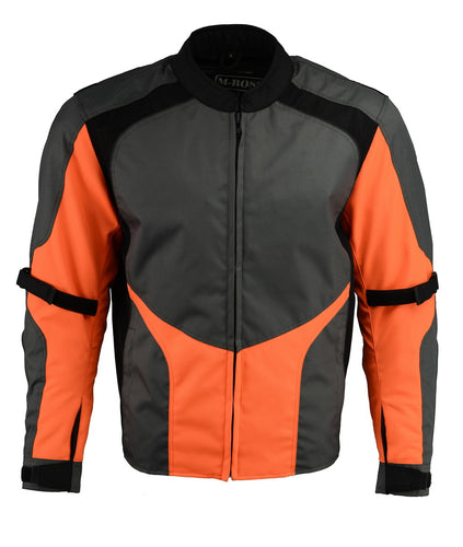 M Boss Motorcycle Apparel BOS11706 Men's Hi Vis Grey and Orange Racer Nylon Jacket