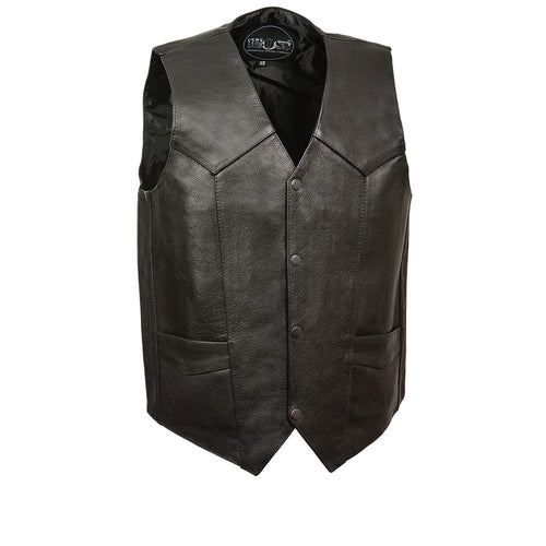 M Boss Motorcycle Apparel BOS13513 Men's Black Leather Classic Style Western Motorcycle Rider Vest