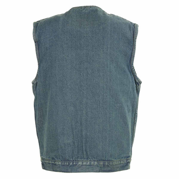 M-Boss Apparel BOS13521 Men's Blue Snap Front Denim Club Style Vest with Conceal and Carry Pocket