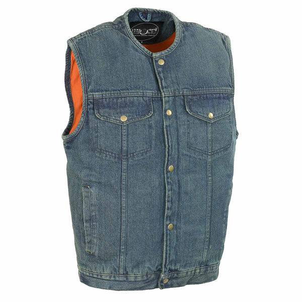 M-Boss Apparel BOS13521 Men's Blue Snap Front Denim Club Style Vest with Conceal and Carry Pocket