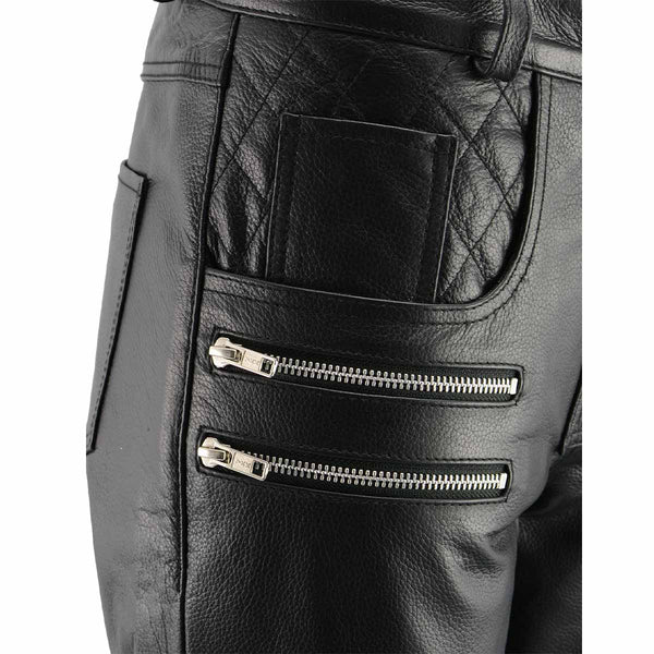 M Boss Motorcycle Apparel BOS26500 Women's 'Vixen' Black Leather Motorcycle Pants with Quilted Belt Detailing