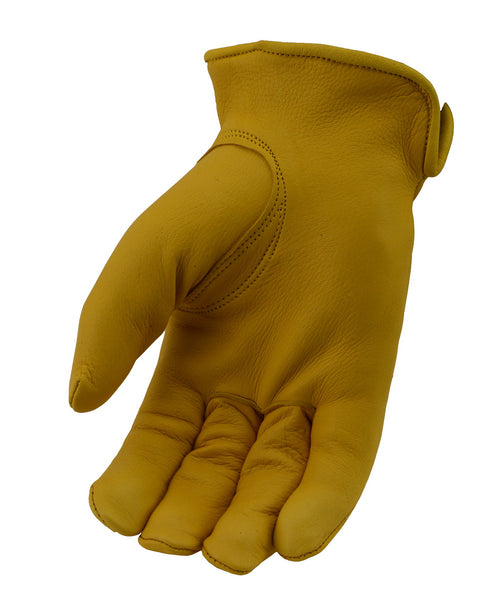 M Boss Motorcycle Apparel BOS37545 Men's Yellow Full Grain Deerskin Leather Motorcycle Gloves
