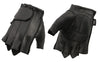 M Boss Motorcycle Apparel BOS37565 Men's Black Gel Palm Full Panel Leather Fingerless Gloves