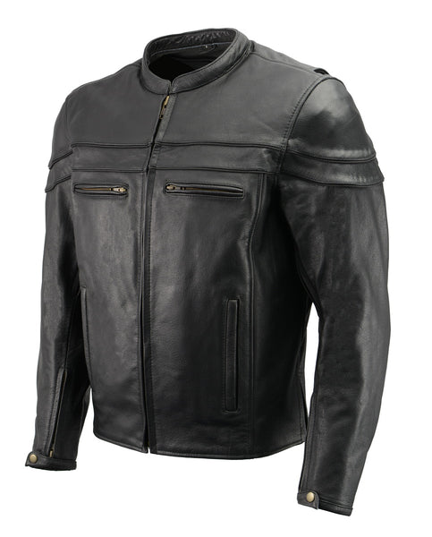 Men’s Premium Buffalo Black Leather Motorcycle Jacket with CE Armor Protection BZ1512