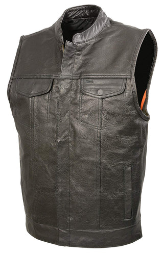 Men’s SOA Black Premium Buffalo Leather Club Style Vest with Patch Access BZ6010