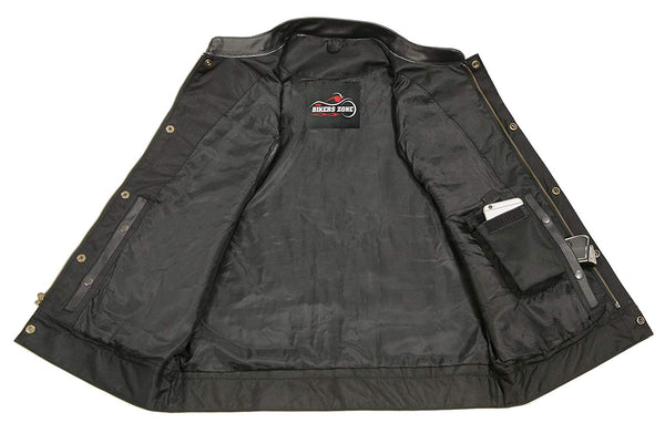 SOA Men’s Black Premium Leather Club Style Motorcycle Riding Vest BZ6210