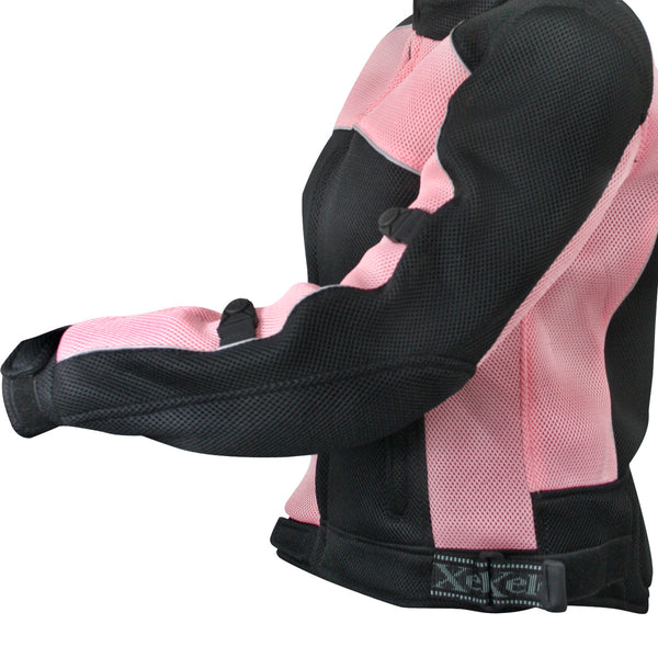 Xelement CF508 Women's Guardian Black and Pink Mesh Protective Motorcycle Rider Jacket w/ CE Armor Protection