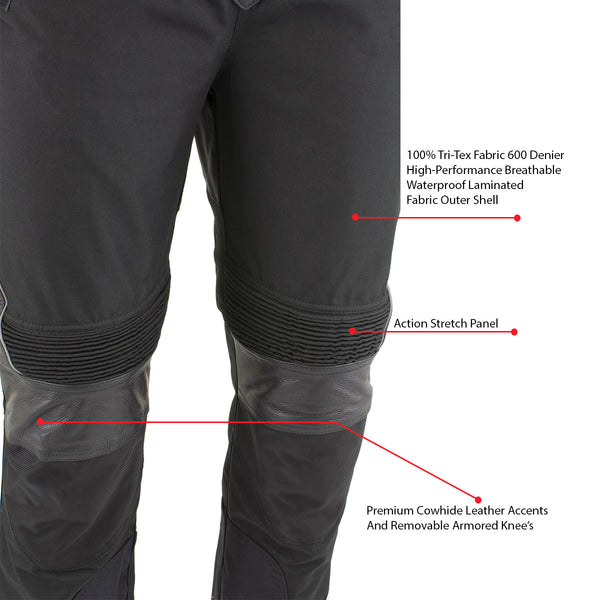 Xelement CF2131 Men's 'Road Racer' Black Tri-Tex and Leather Motorcycle  Racing Pants with X-Armor Protection