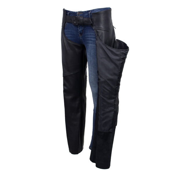 Milwaukee Leather USA MADE MLCHL5001 Women's Black 'Shade' Premium Leather Motorcycle Chaps