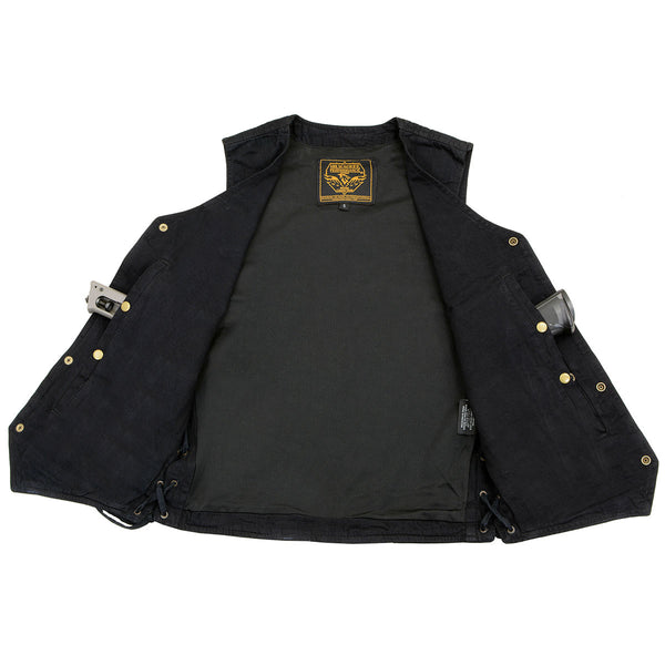Milwaukee Leather DM1315 Men's Black Classic Denim Western Style Cowboy Biker Vest with Adjustable Side Laces