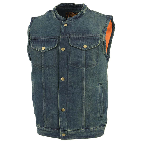 Milwaukee Leather DM2238 Men's Classic Blue Denim Club Style Vest with Snap Button Closure