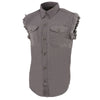 Milwaukee Leather DM4004 Men's Grey Lightweight Denim Shirt with Sleeveless Frayed Cut Off