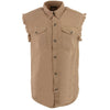 Milwaukee Leather DM4005 Men's Beige Lightweight Denim Shirt with Vintage and Frayed Sleeveless Look