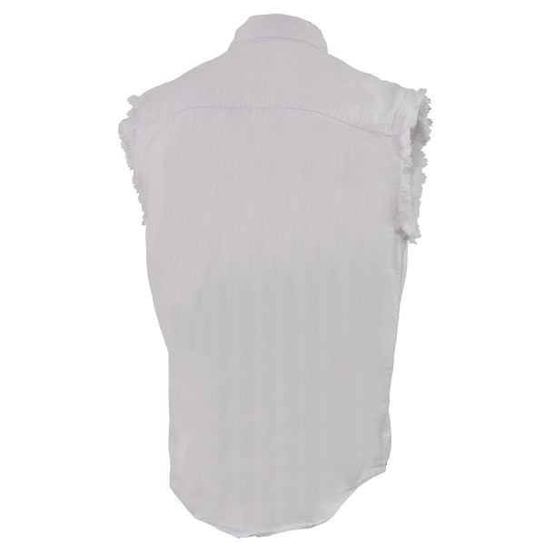Milwaukee Leather DM4006 Men's White Denim Lightweight Shirt with Sleeveless Frayed Cut Off