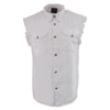 Milwaukee Leather DM4006 Men's White Lightweight Denim Shirt with Vintage and Frayed Sleeveless Look