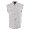 Milwaukee Leather DM4006 Men's White Denim Lightweight Shirt with Sleeveless Frayed Cut Off