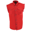 Milwaukee Leather DM4007 Men's Red Lightweight Denim Shirt with Frayed Cut Off Sleeveless